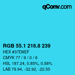 カラーコード: RGB 55.1 216.8 239 | qconv.com
