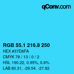 カラーコード: RGB 55.1 216.8 250 | qconv.com