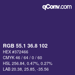 カラーコード: RGB 55.1 36.8 102 | qconv.com