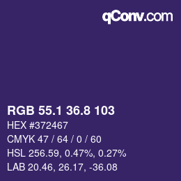 カラーコード: RGB 55.1 36.8 103 | qconv.com