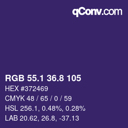 カラーコード: RGB 55.1 36.8 105 | qconv.com
