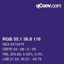 カラーコード: RGB 55.1 36.8 116 | qconv.com