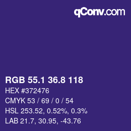 カラーコード: RGB 55.1 36.8 118 | qconv.com