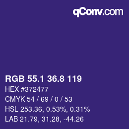 カラーコード: RGB 55.1 36.8 119 | qconv.com