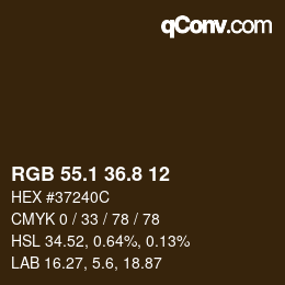 Color code: RGB 55.1 36.8 12 | qconv.com