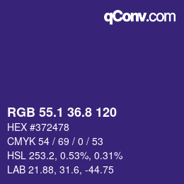 カラーコード: RGB 55.1 36.8 120 | qconv.com