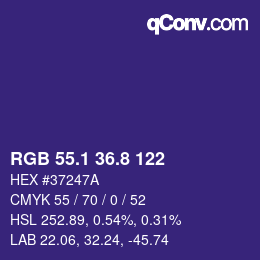 カラーコード: RGB 55.1 36.8 122 | qconv.com