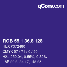 カラーコード: RGB 55.1 36.8 128 | qconv.com