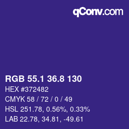 カラーコード: RGB 55.1 36.8 130 | qconv.com
