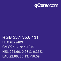 カラーコード: RGB 55.1 36.8 131 | qconv.com