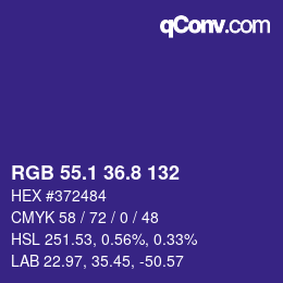 カラーコード: RGB 55.1 36.8 132 | qconv.com