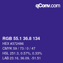カラーコード: RGB 55.1 36.8 134 | qconv.com
