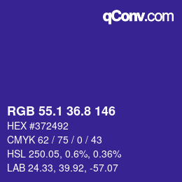 カラーコード: RGB 55.1 36.8 146 | qconv.com