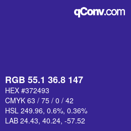 カラーコード: RGB 55.1 36.8 147 | qconv.com