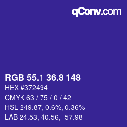 カラーコード: RGB 55.1 36.8 148 | qconv.com