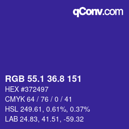 カラーコード: RGB 55.1 36.8 151 | qconv.com