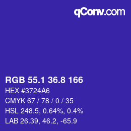カラーコード: RGB 55.1 36.8 166 | qconv.com