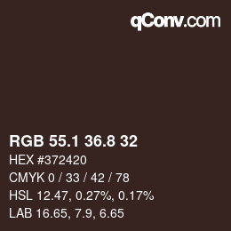 カラーコード: RGB 55.1 36.8 32 | qconv.com