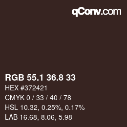 カラーコード: RGB 55.1 36.8 33 | qconv.com