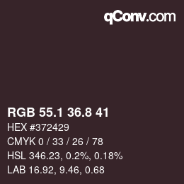 Color code: RGB 55.1 36.8 41 | qconv.com