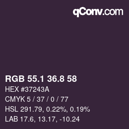 Color code: RGB 55.1 36.8 58 | qconv.com