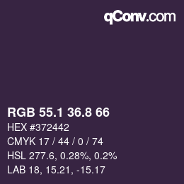 カラーコード: RGB 55.1 36.8 66 | qconv.com