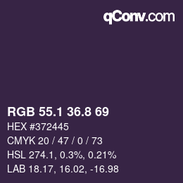 Color code: RGB 55.1 36.8 69 | qconv.com