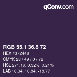 Color code: RGB 55.1 36.8 72 | qconv.com