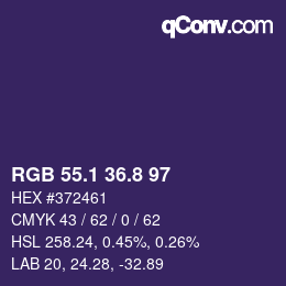 カラーコード: RGB 55.1 36.8 97 | qconv.com