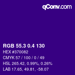 カラーコード: RGB 55.3 0.4 130 | qconv.com