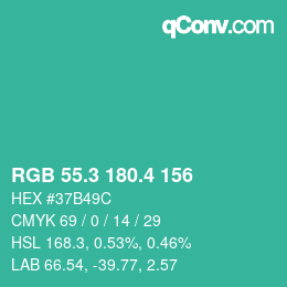 カラーコード: RGB 55.3 180.4 156 | qconv.com