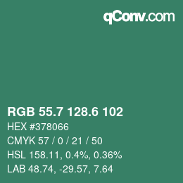 カラーコード: RGB 55.7 128.6 102 | qconv.com
