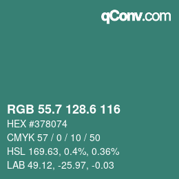 カラーコード: RGB 55.7 128.6 116 | qconv.com
