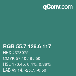 カラーコード: RGB 55.7 128.6 117 | qconv.com