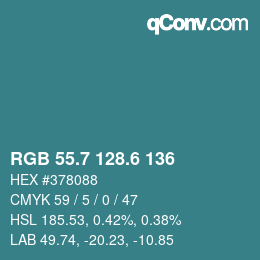 カラーコード: RGB 55.7 128.6 136 | qconv.com