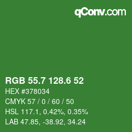 カラーコード: RGB 55.7 128.6 52 | qconv.com