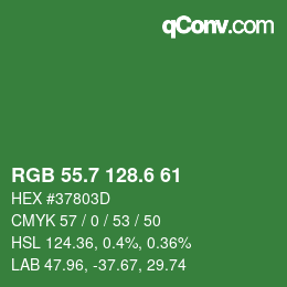 カラーコード: RGB 55.7 128.6 61 | qconv.com
