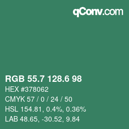 カラーコード: RGB 55.7 128.6 98 | qconv.com