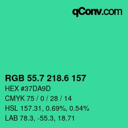 カラーコード: RGB 55.7 218.6 157 | qconv.com