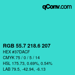 カラーコード: RGB 55.7 218.6 207 | qconv.com