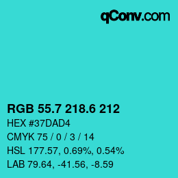 カラーコード: RGB 55.7 218.6 212 | qconv.com