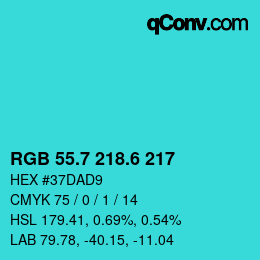 カラーコード: RGB 55.7 218.6 217 | qconv.com