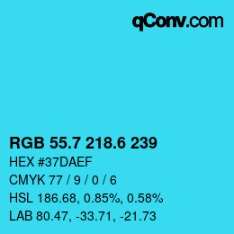カラーコード: RGB 55.7 218.6 239 | qconv.com