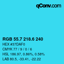 カラーコード: RGB 55.7 218.6 240 | qconv.com
