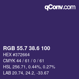 カラーコード: RGB 55.7 38.6 100 | qconv.com