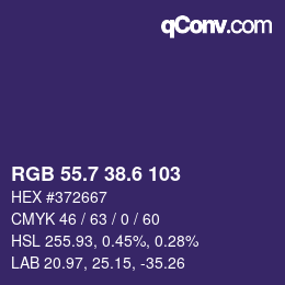 カラーコード: RGB 55.7 38.6 103 | qconv.com