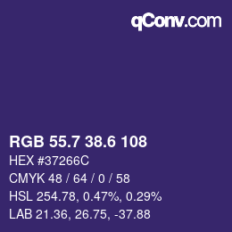 カラーコード: RGB 55.7 38.6 108 | qconv.com
