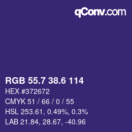 カラーコード: RGB 55.7 38.6 114 | qconv.com