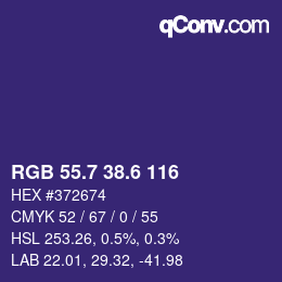 カラーコード: RGB 55.7 38.6 116 | qconv.com