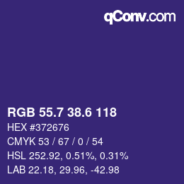 カラーコード: RGB 55.7 38.6 118 | qconv.com